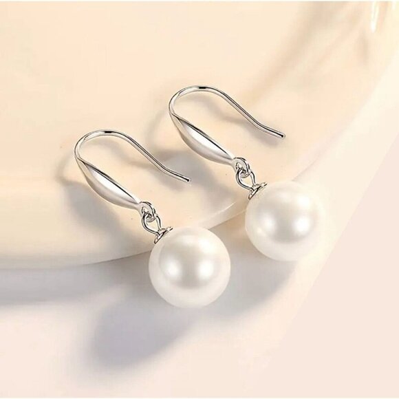 Sterling Silver Pearl Drop Earrings - Picture 1 of 4